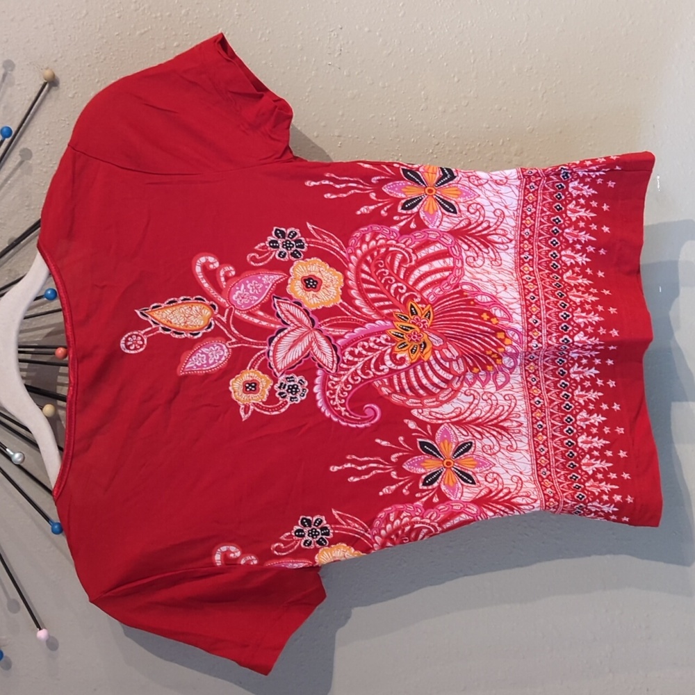 Festival Y2K Guess Jeans Semi Sheer Red Small Stretch Printed Floral Depop Vtg - Picture 12 of 12